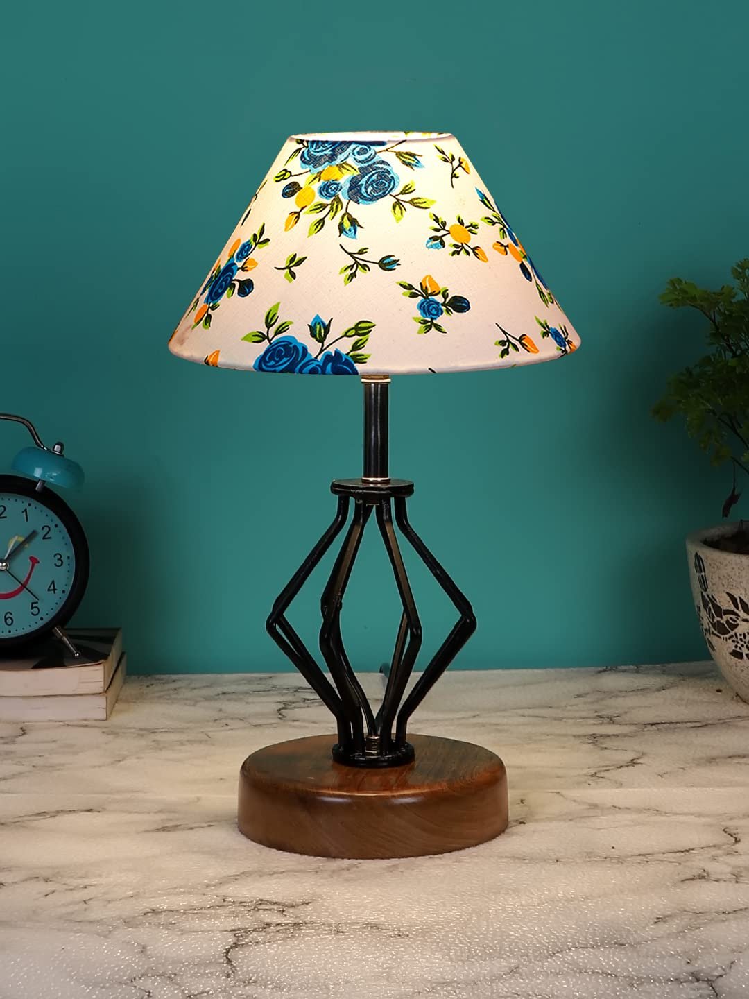 Multicolor Cotton Table lamp with Wood & Iron Base(149)