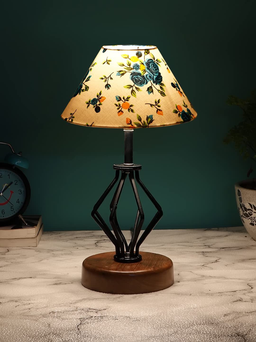 Multicolor Cotton Table lamp with Wood & Iron Base(149)