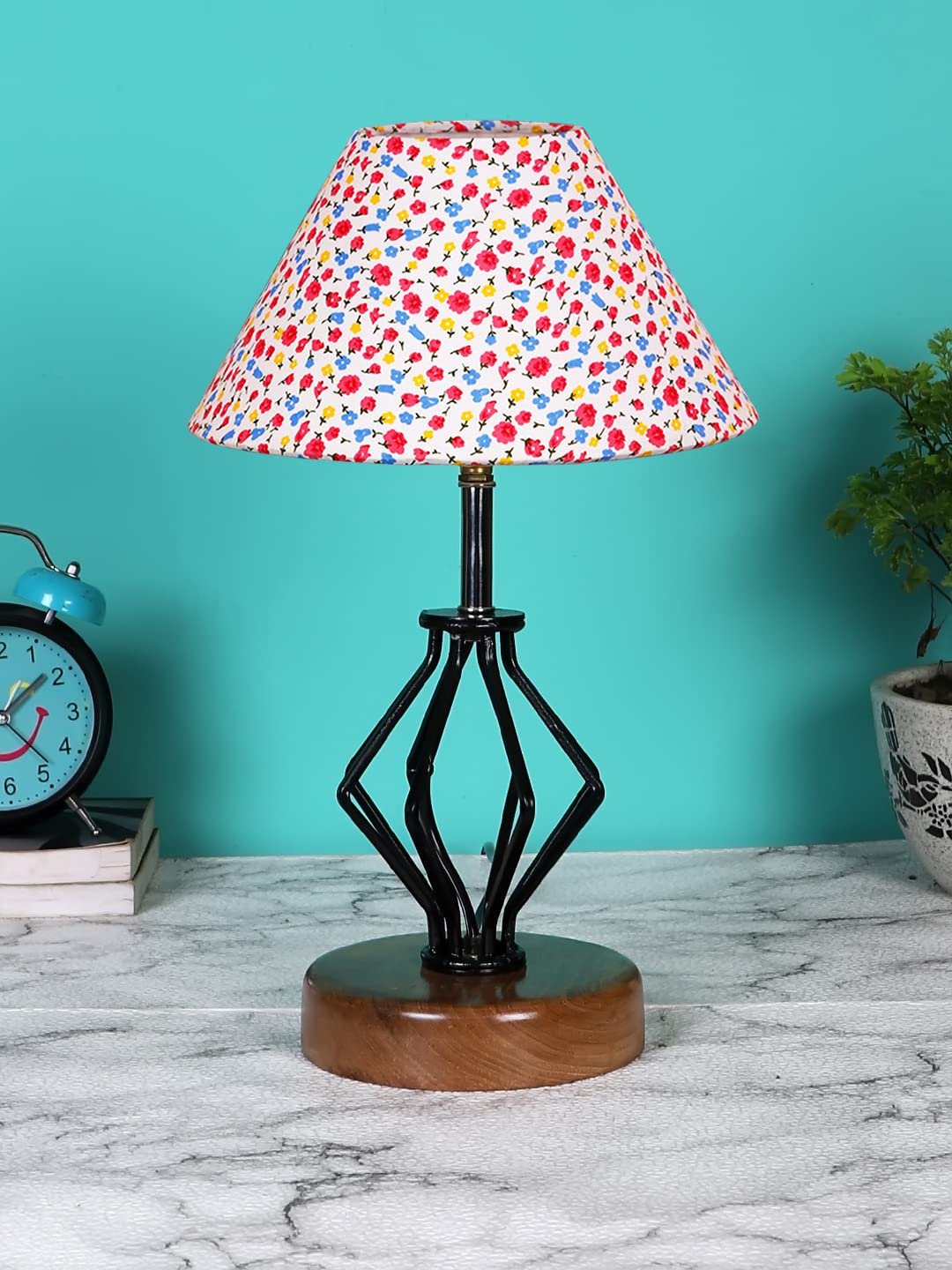 Multicolor Cotton Table lamp with Wood & Iron Base(151)