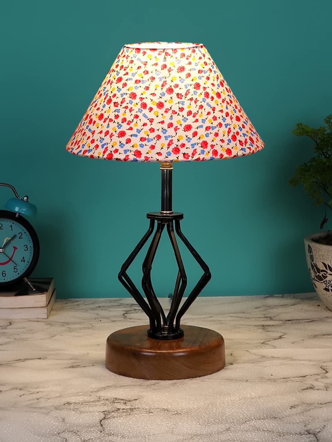 Multicolor Cotton Table lamp with Wood & Iron Base(151)
