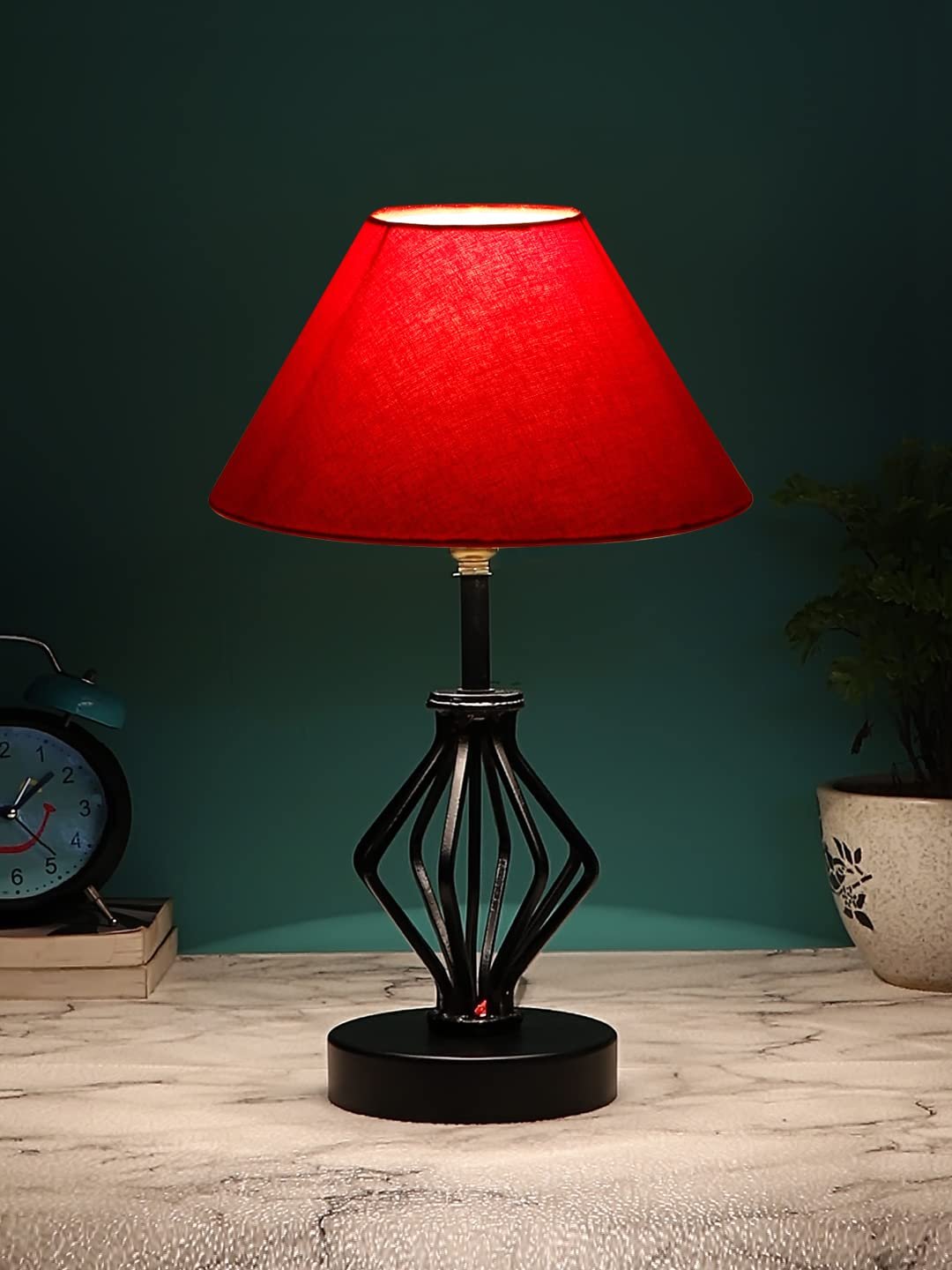 Red Cotton Table lamp with Iron Base(156)