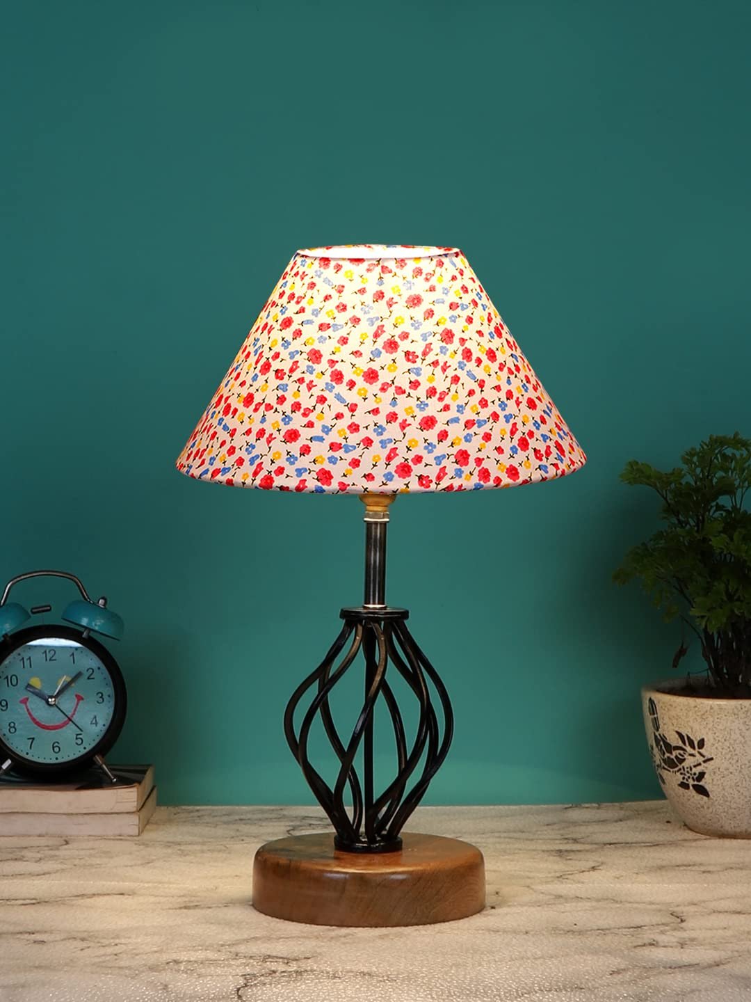 Multicolor Cotton Table lamp with Wood & Iron Base(15)