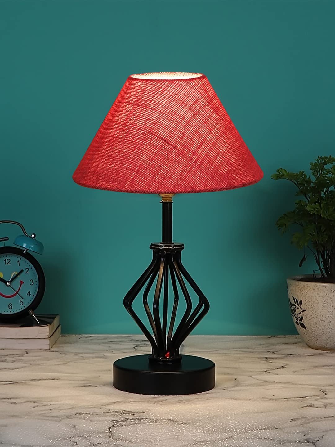 Pink Jute Table lamp with Iron Base(162)
