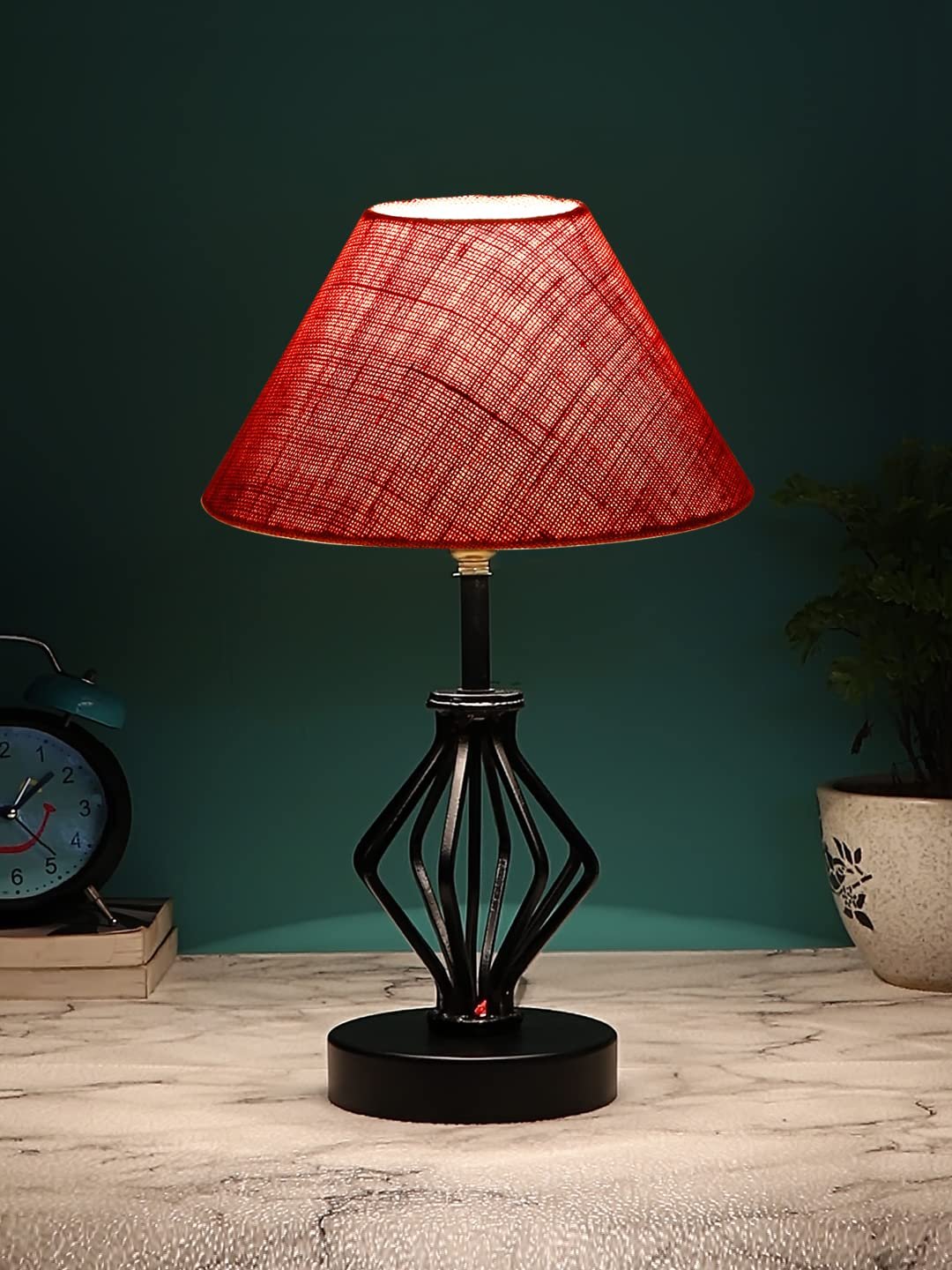 Pink Jute Table lamp with Iron Base(162)