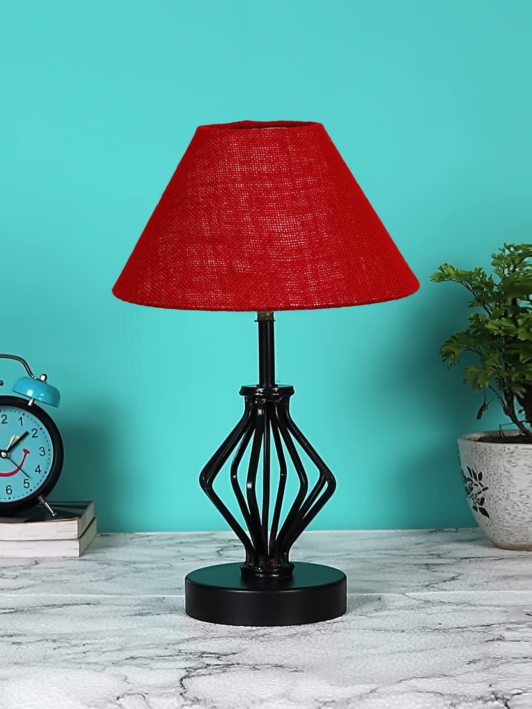Maroon Jute Table lamp with Iron Base(163)