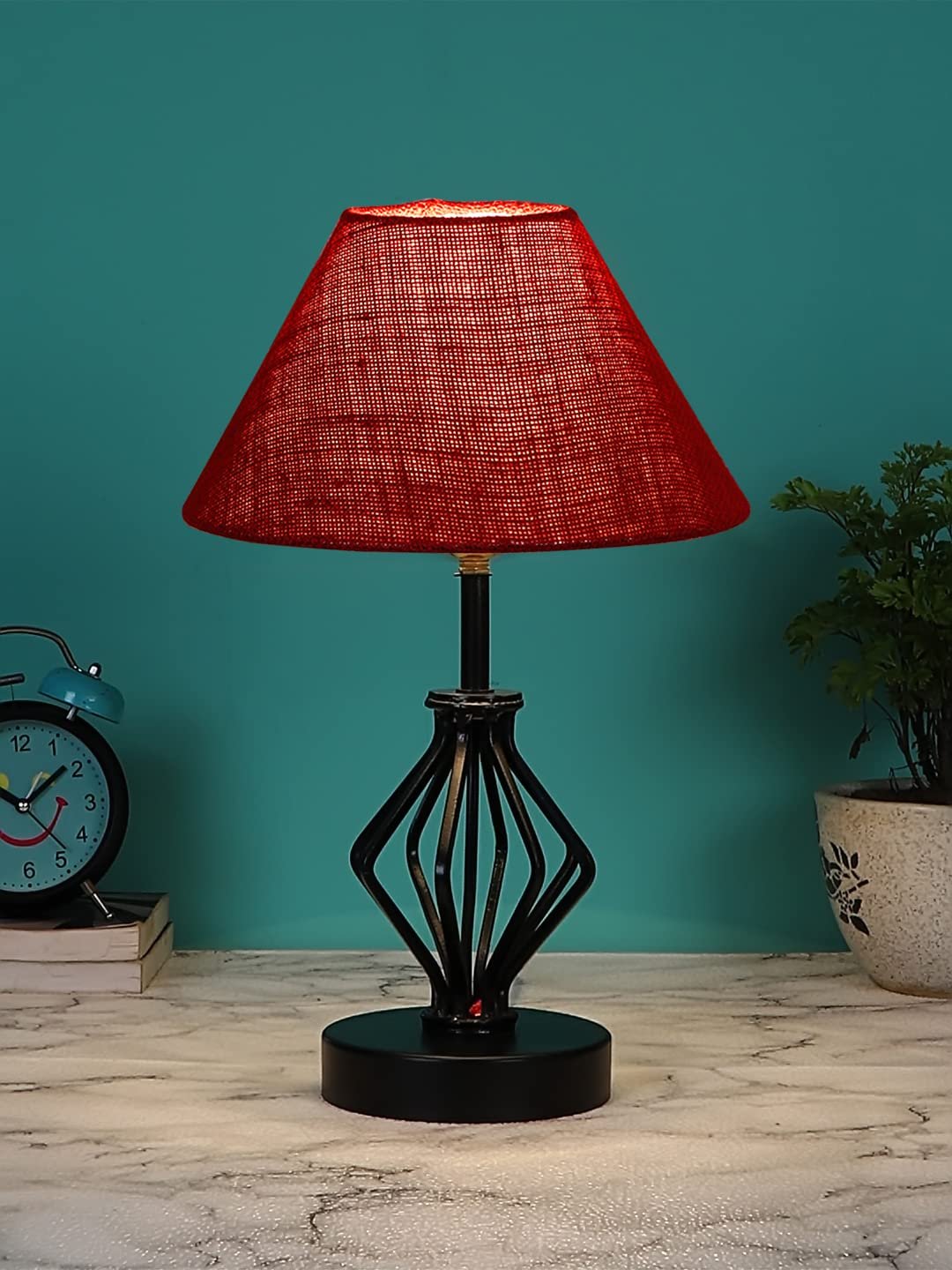 Maroon Jute Table lamp with Iron Base(163)