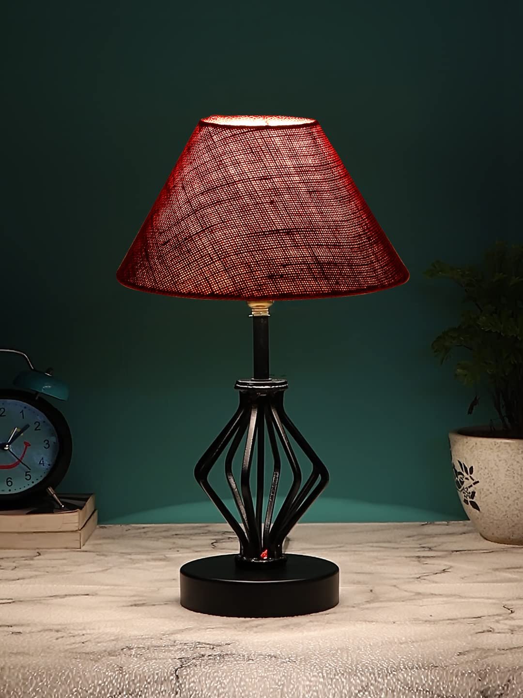 Maroon Jute Table lamp with Iron Base(163)