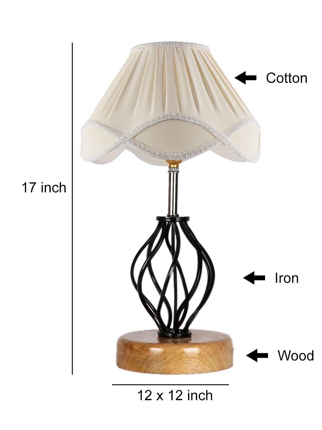 Vintage Off-White Shade Table lamp with Wood & Iron Base (16)