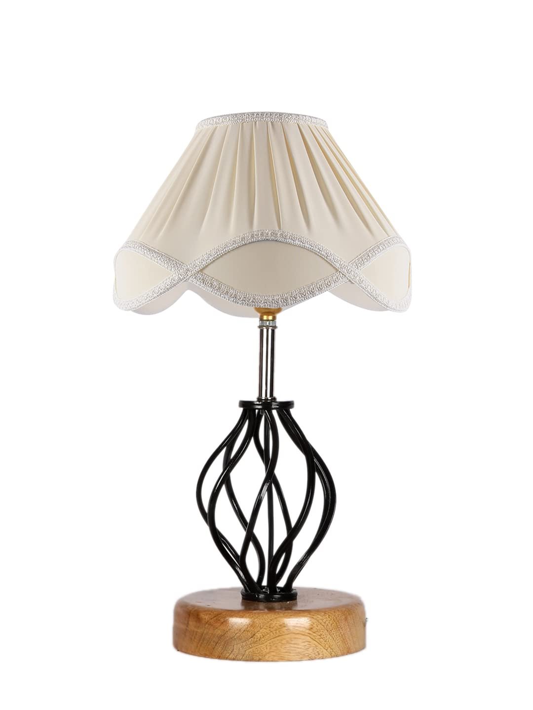 Vintage Off-White Shade Table lamp with Wood & Iron Base (16)