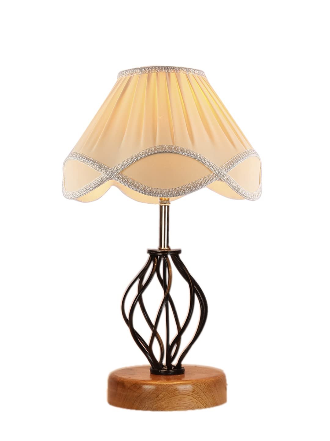 Vintage Off-White Shade Table lamp with Wood & Iron Base (16)