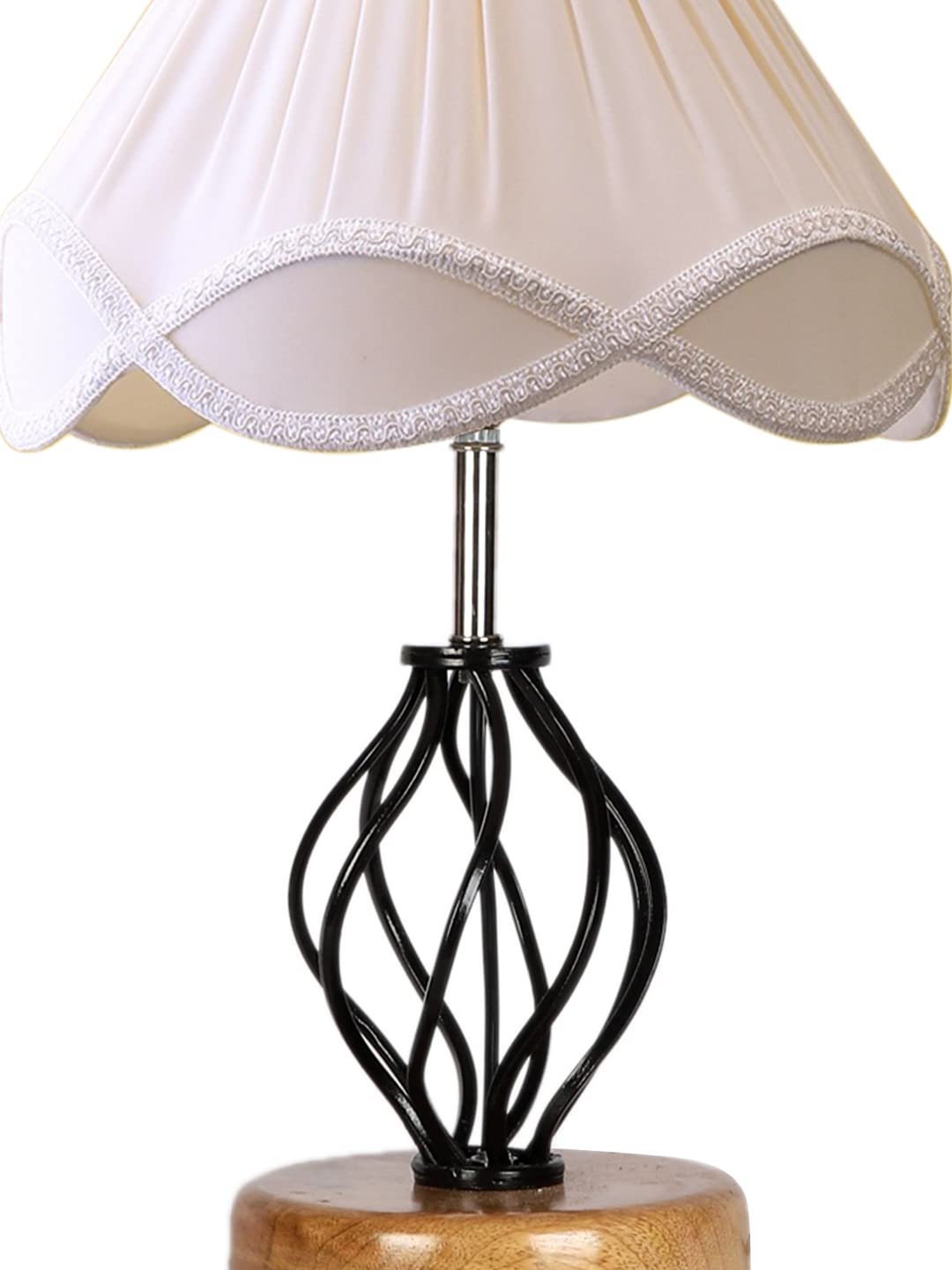 Vintage Off-White Shade Table lamp with Wood & Iron Base (16)