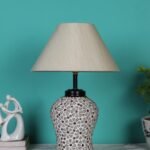 Off-White Cotton Glass Table lamp with Iron Base(171)