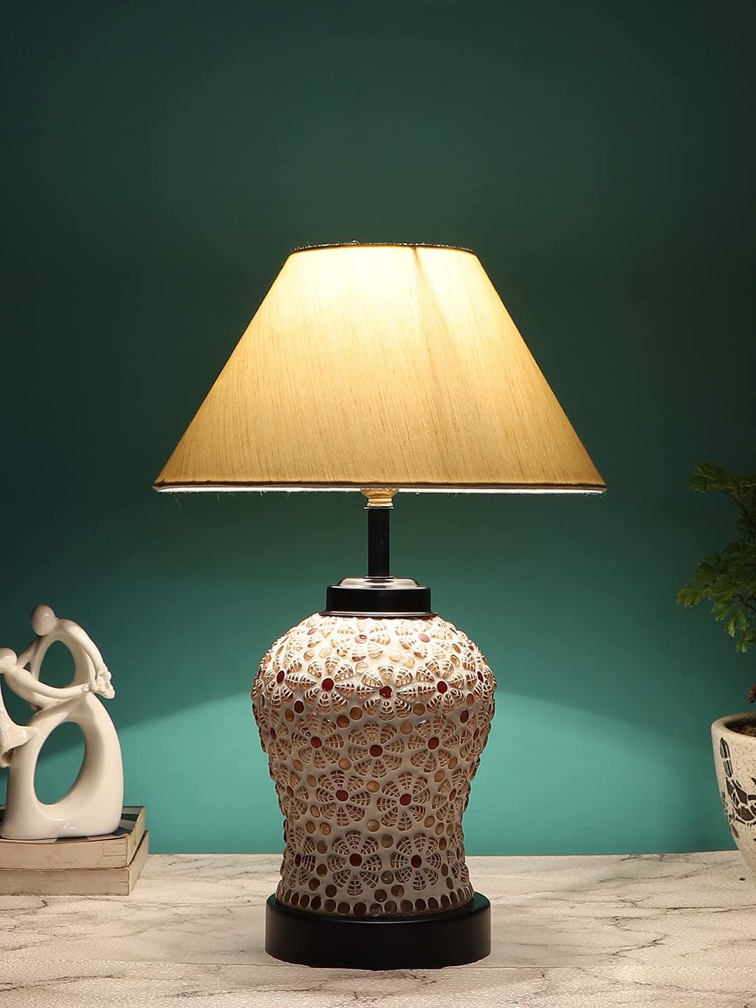 Off-White Cotton Glass Table lamp with Iron Base(171)