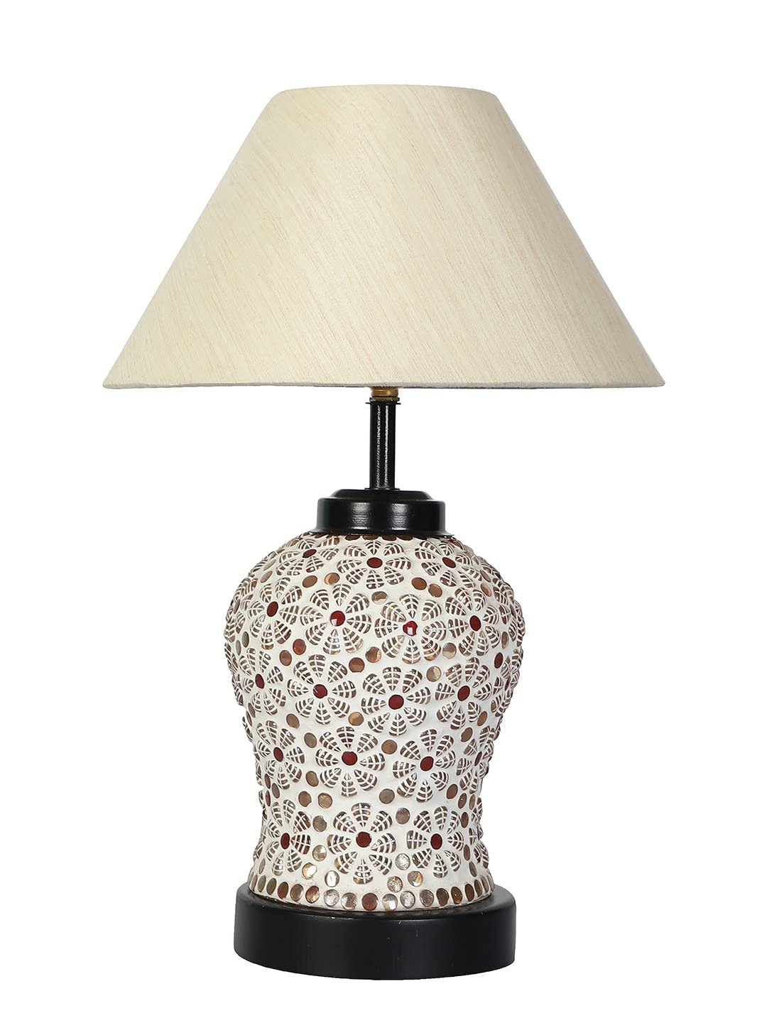 Off-White Cotton Glass Table lamp with Iron Base(171)