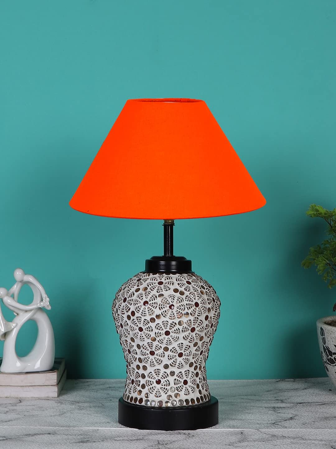 Orange Cotton Glass Table lamp with Iron Base(174)