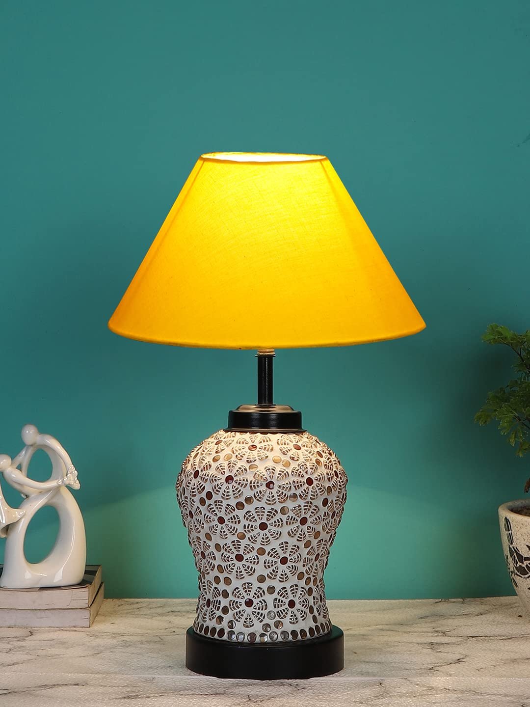 Yellow Cotton Glass Table lamp with Iron Base(175)
