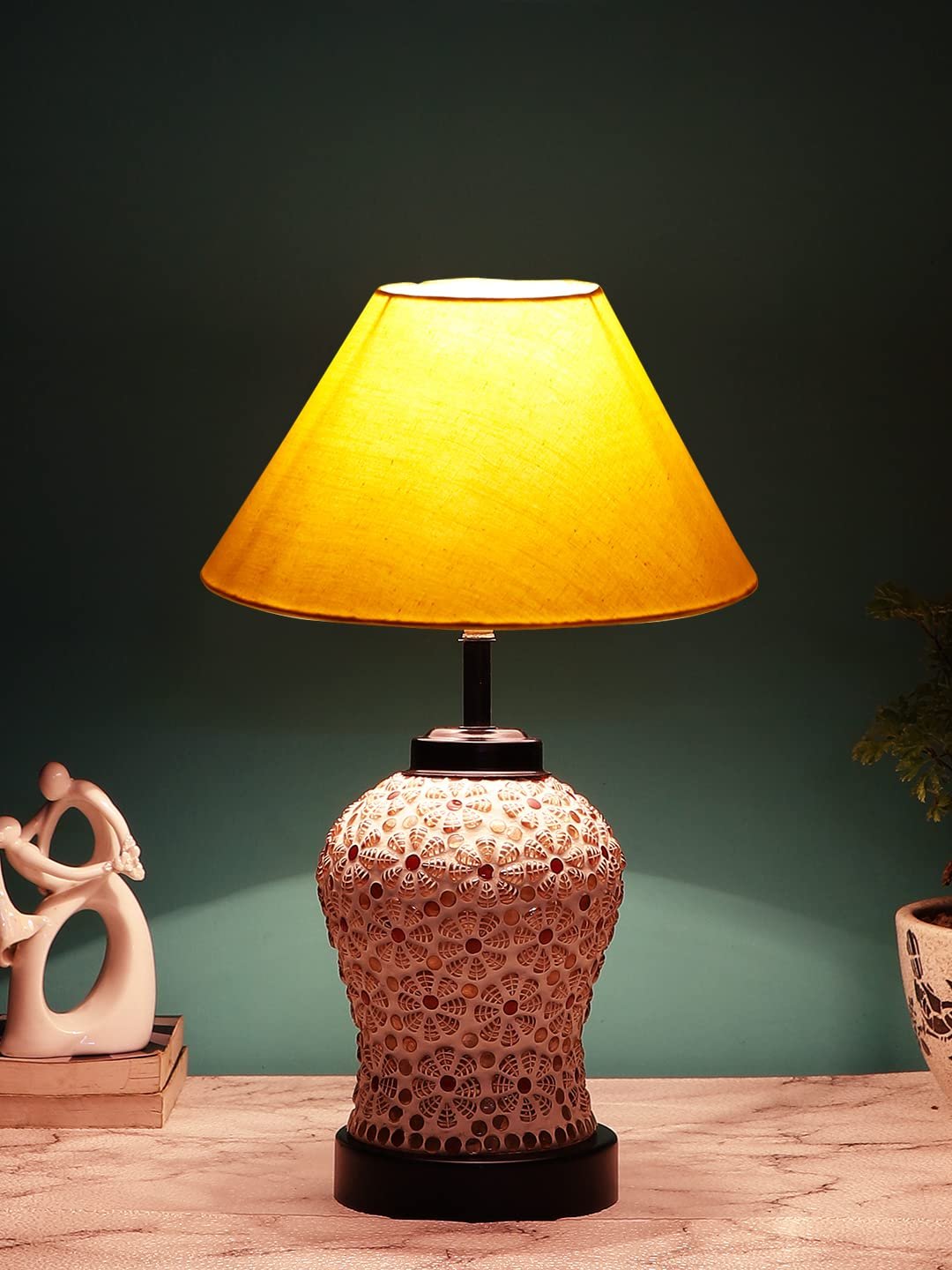 Yellow Cotton Glass Table lamp with Iron Base(175)