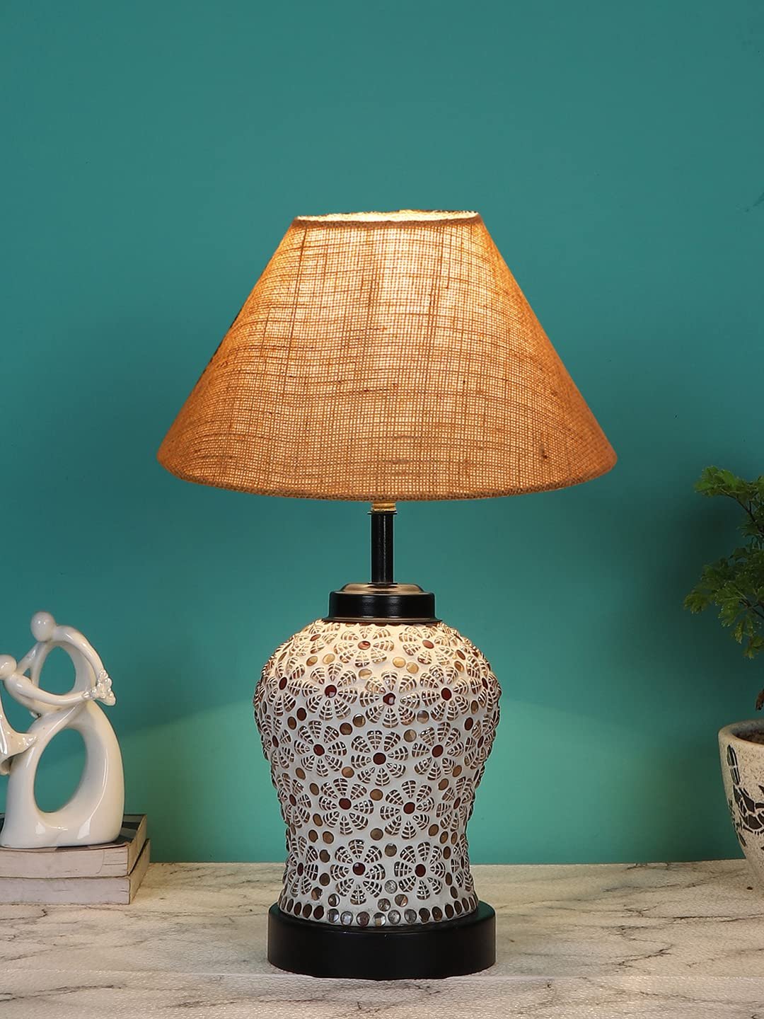 Beige Jute Glass Table lamp with Iron Base(178)
