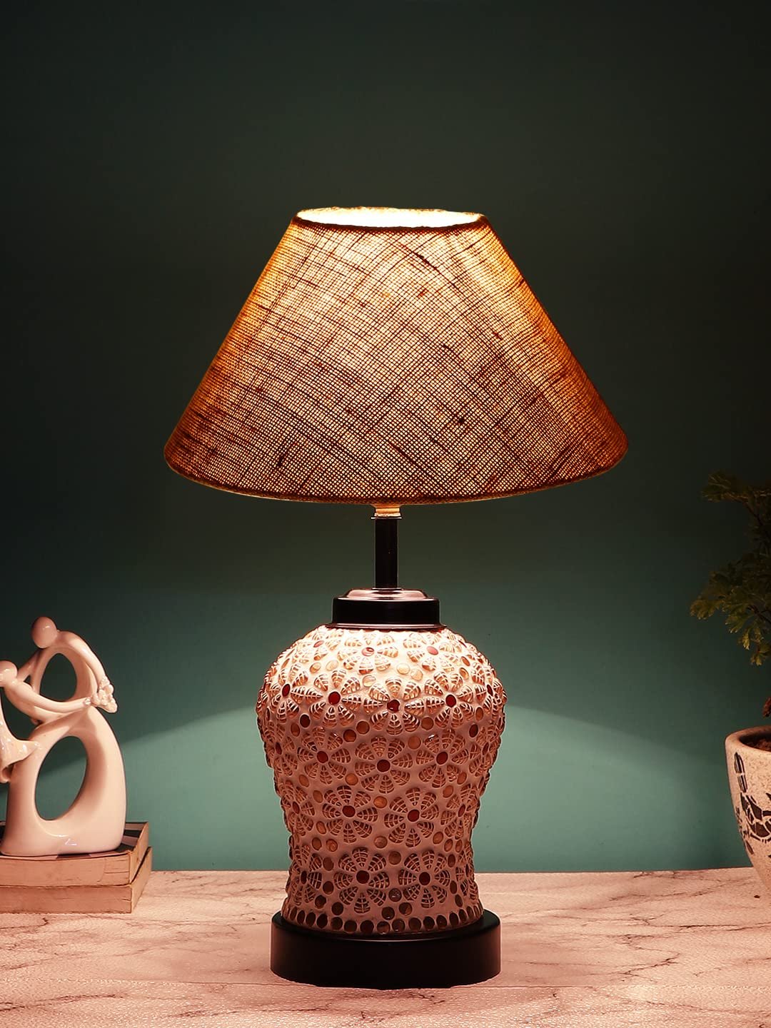 Beige Jute Glass Table lamp with Iron Base(178)