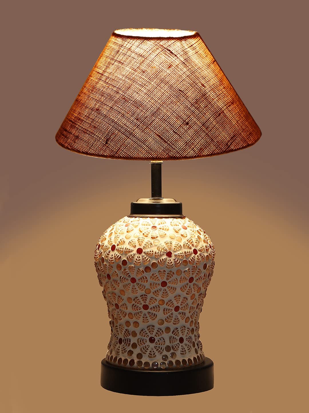 Beige Jute Glass Table lamp with Iron Base(178)