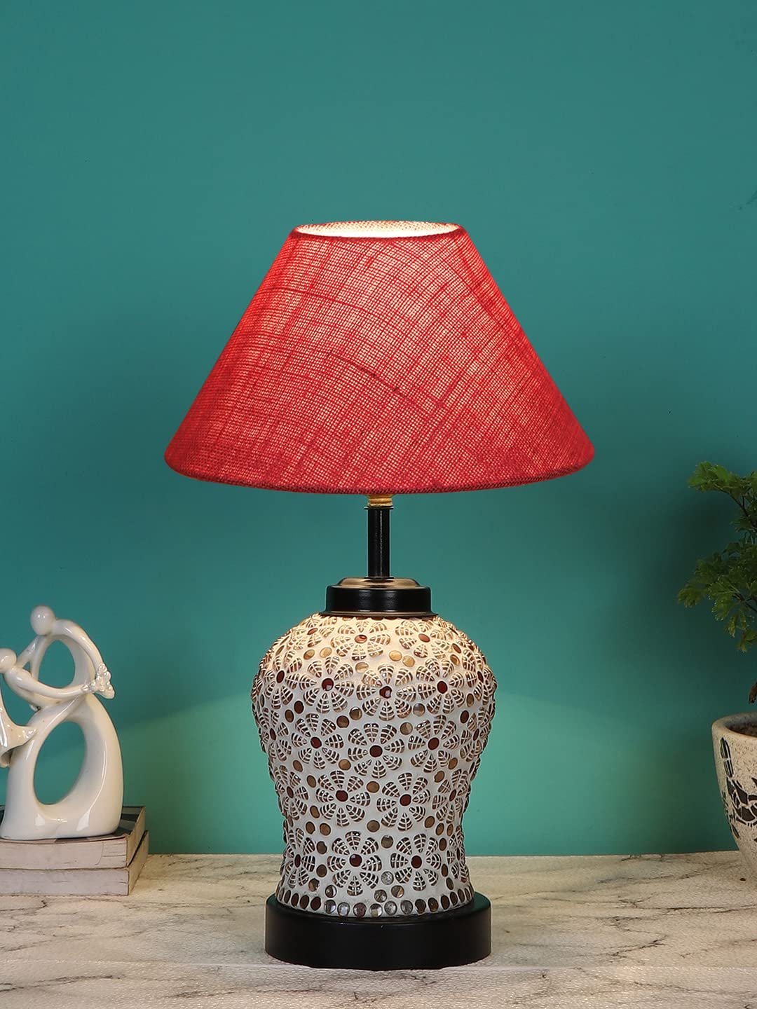 Pink Jute Glass Table lamp with Iron Base(179)