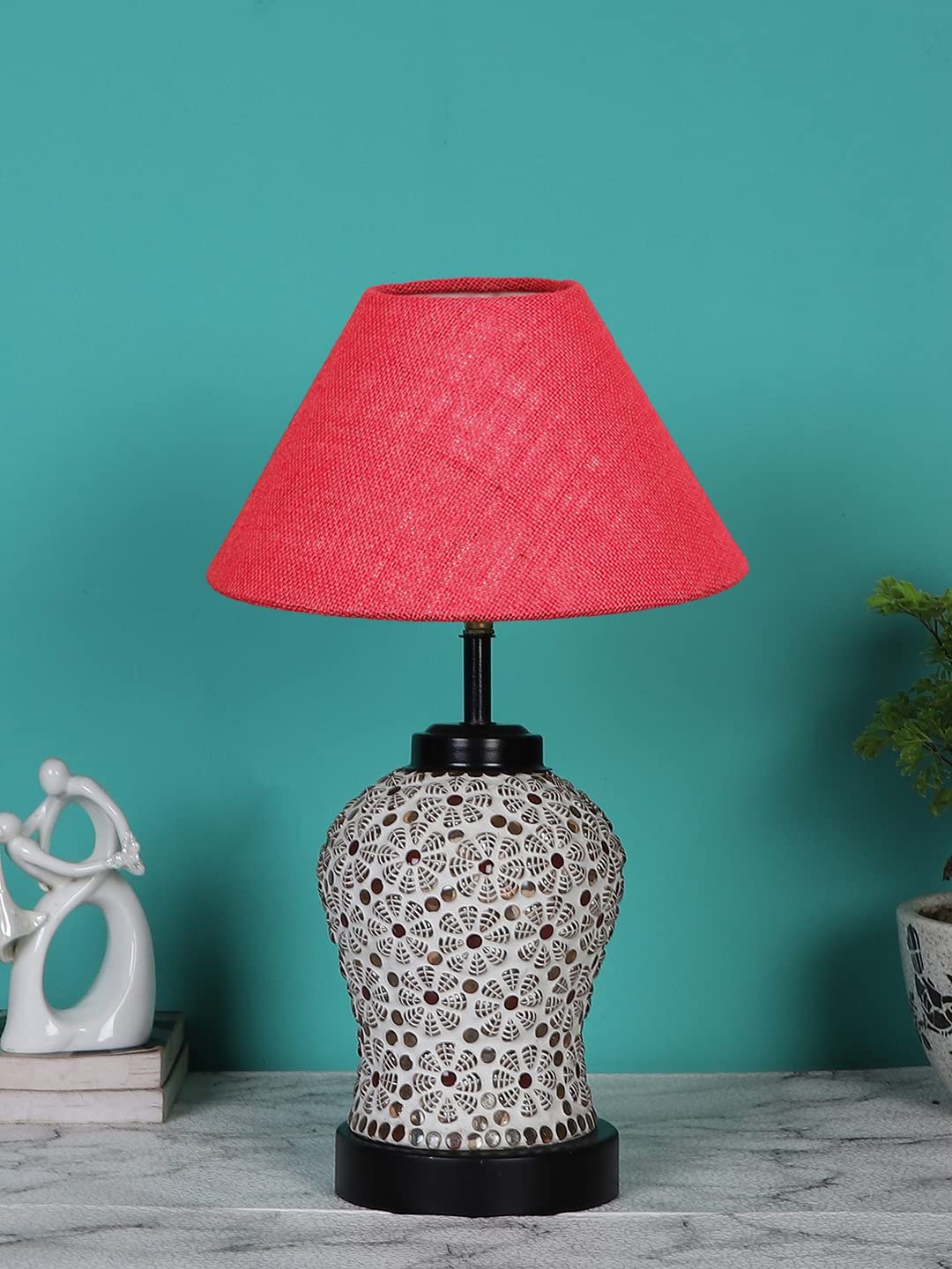 Pink Jute Glass Table lamp with Iron Base(179)