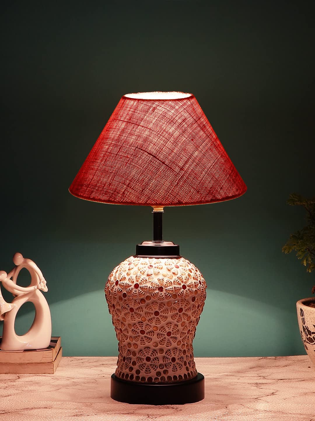 Pink Jute Glass Table lamp with Iron Base(179)