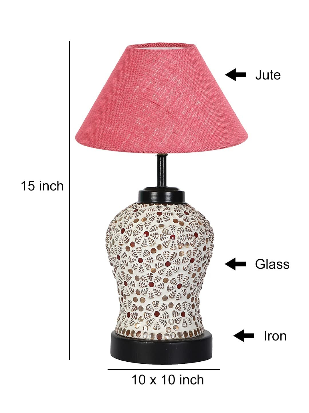 Pink Jute Glass Table lamp with Iron Base(179)