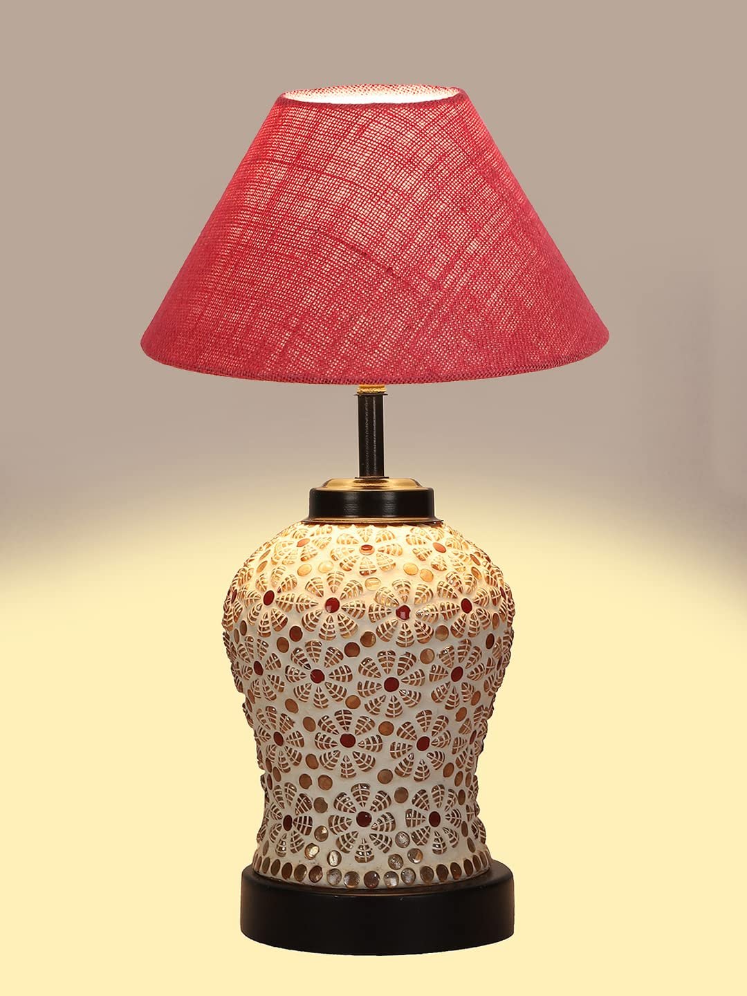 Pink Jute Glass Table lamp with Iron Base(179)