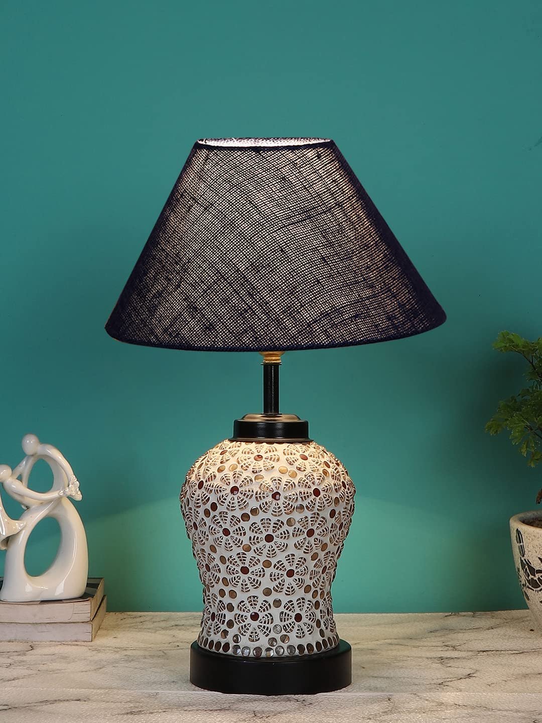 Blue Jute Glass Table lamp with Iron Base(181)