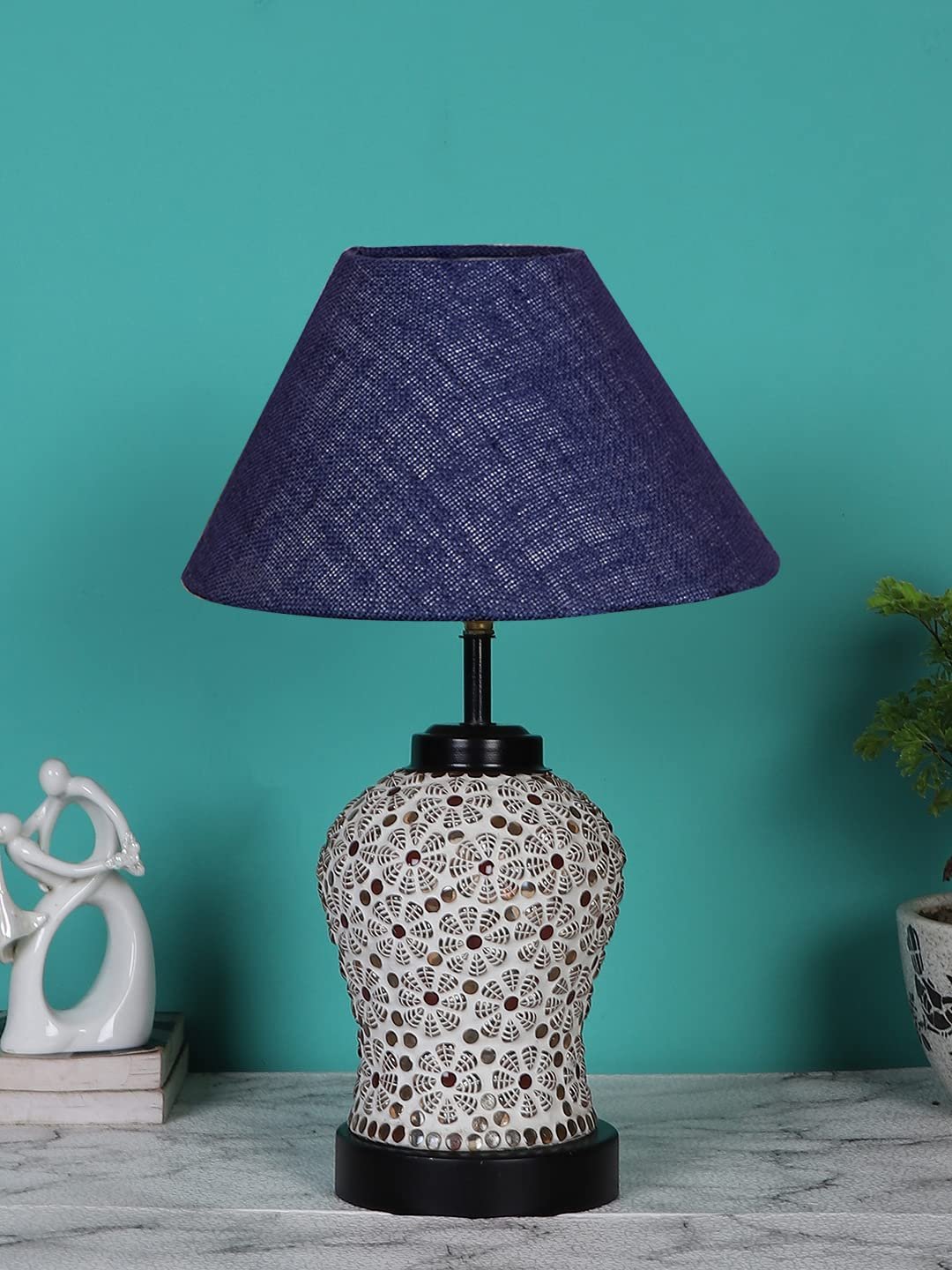 Blue Jute Glass Table lamp with Iron Base(181)