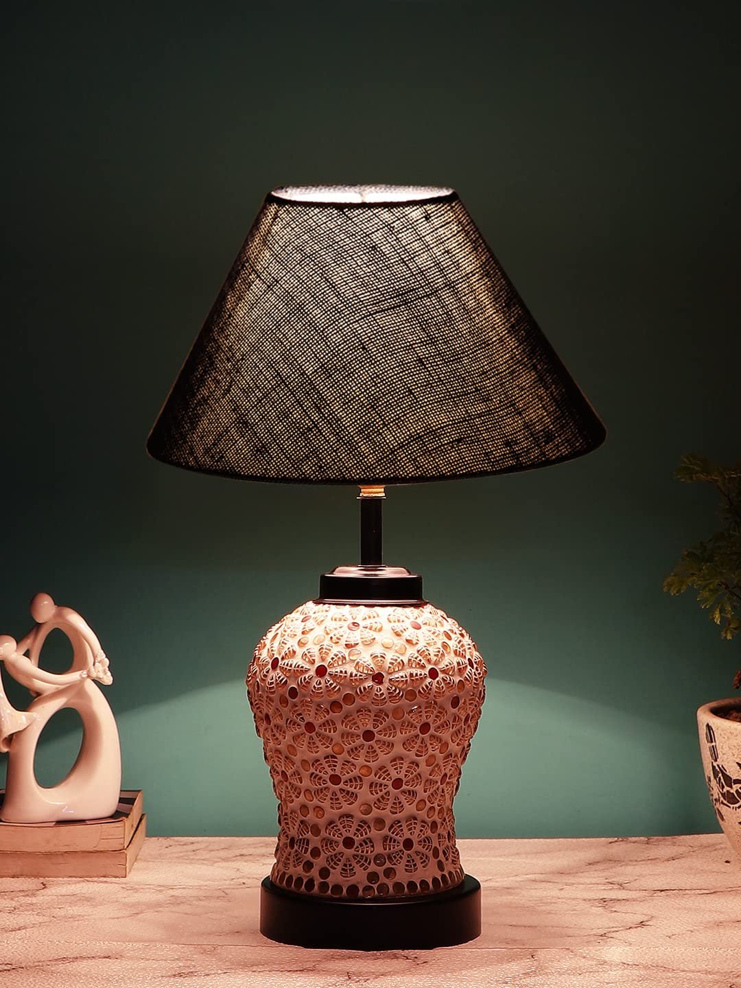 Blue Jute Glass Table lamp with Iron Base(181)