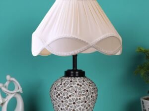 Vintage Off-White Glass Shade Table lamp with Iron Base (186)