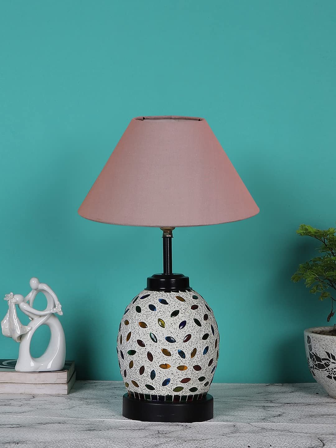 Grey Cotton Glass Table lamp with Iron Base(193)