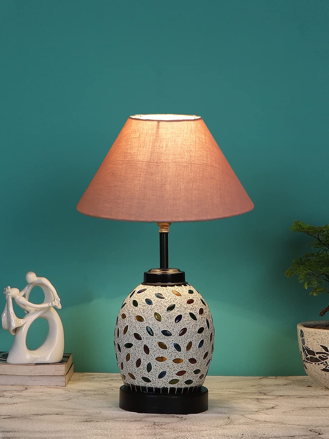 Grey Cotton Glass Table lamp with Iron Base(193)
