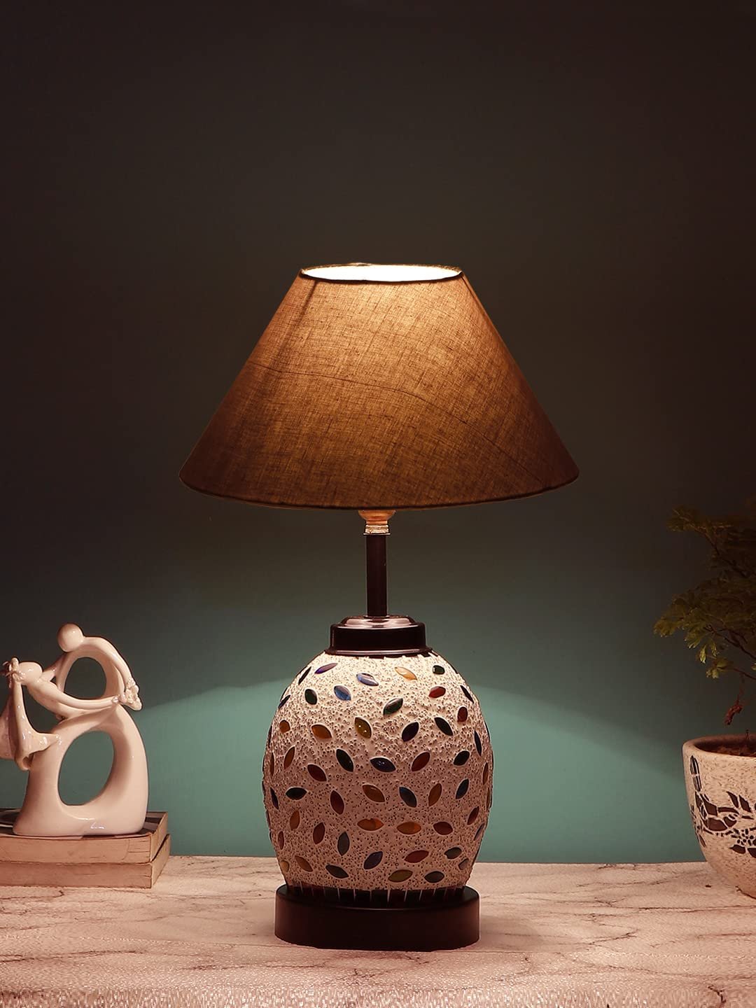 Grey Cotton Glass Table lamp with Iron Base(193)