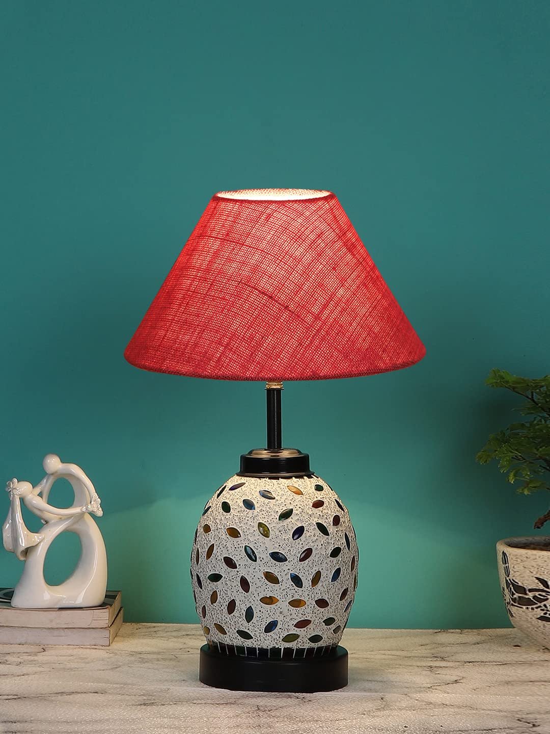 Pink Jute Glass Table lamp with Iron Base(196)