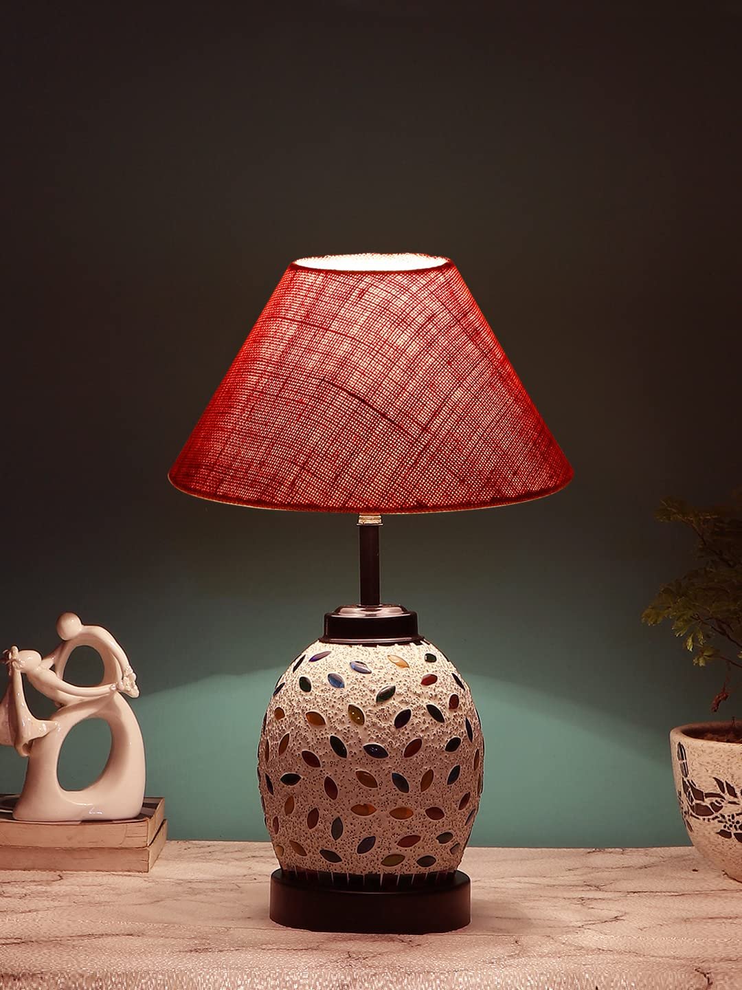 Pink Jute Glass Table lamp with Iron Base(196)