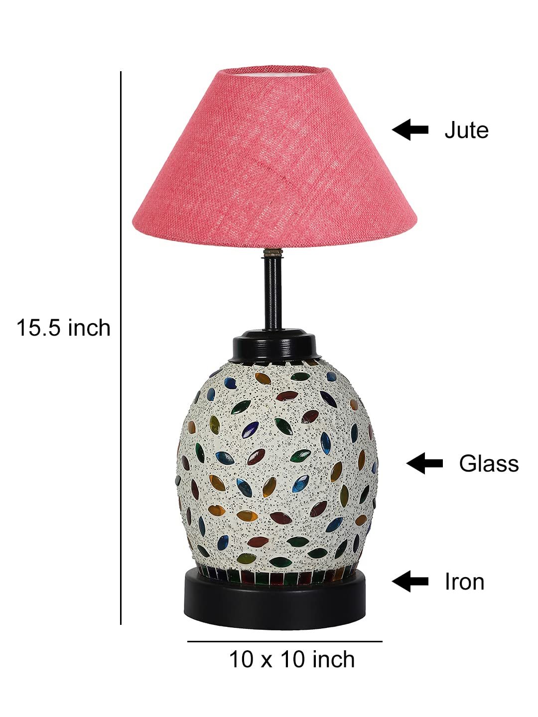Pink Jute Glass Table lamp with Iron Base(196)