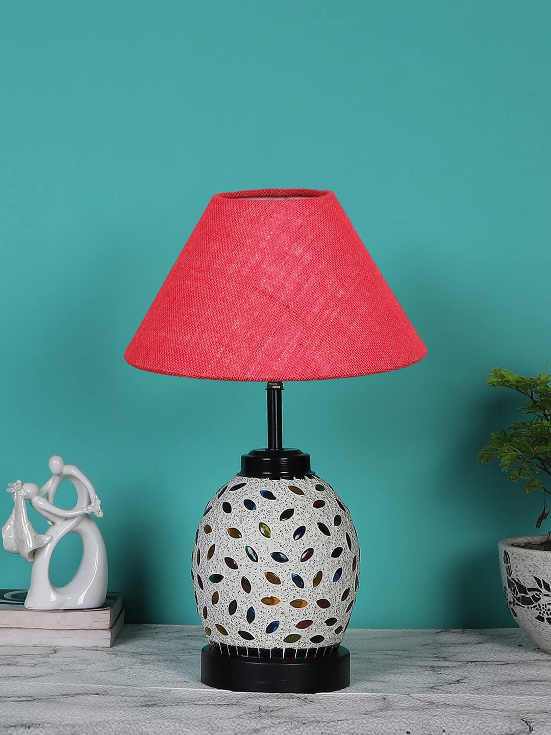 Pink Jute Glass Table lamp with Iron Base(196)