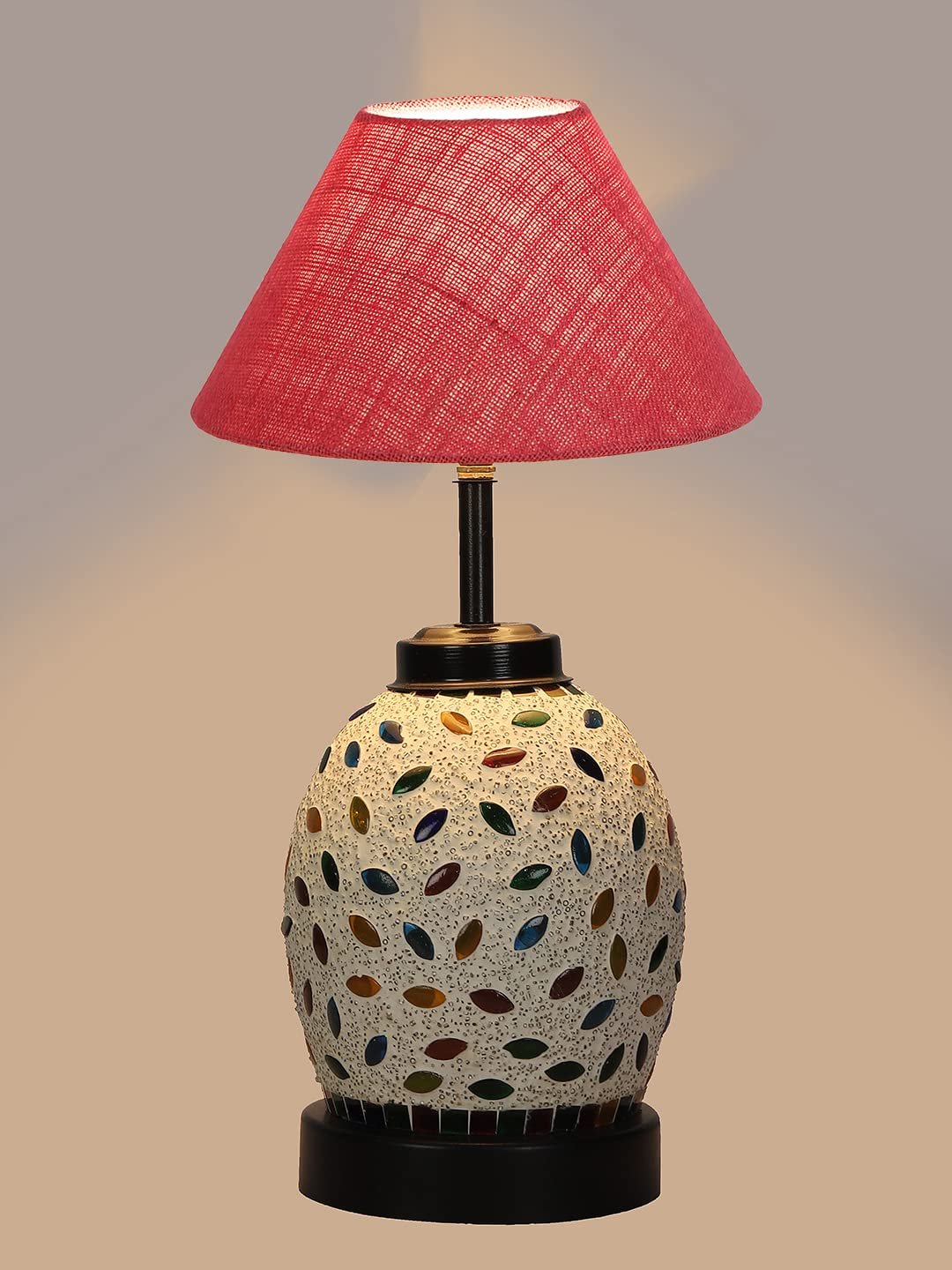 Pink Jute Glass Table lamp with Iron Base(196)