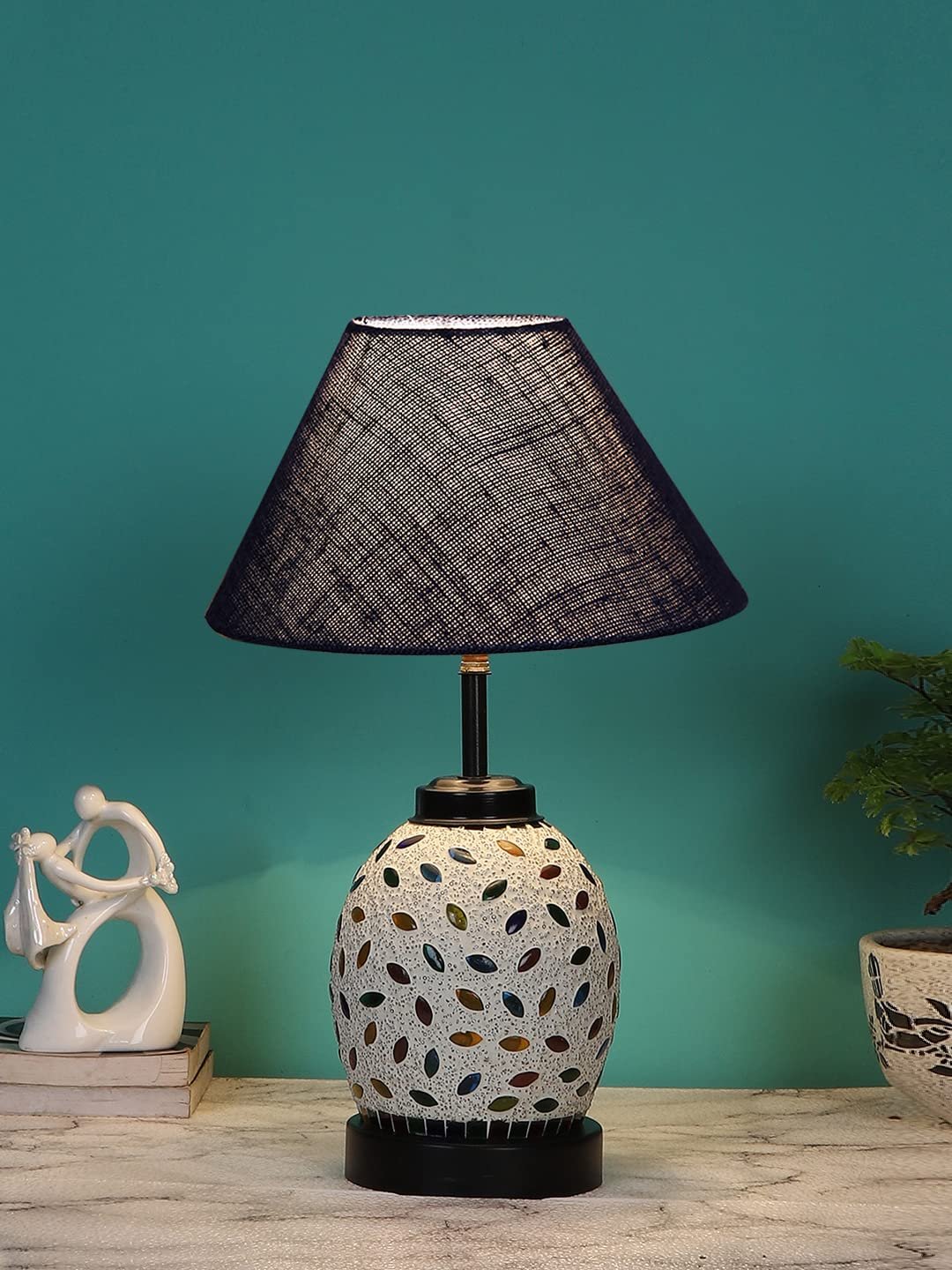 Blue Jute Glass Table lamp with Iron Base(198)