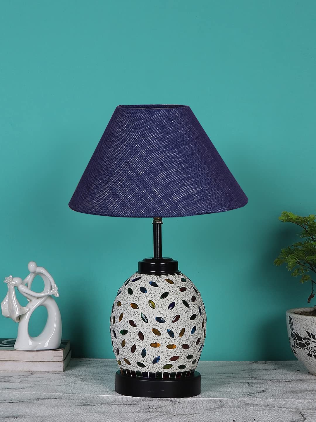 Blue Jute Glass Table lamp with Iron Base(198)