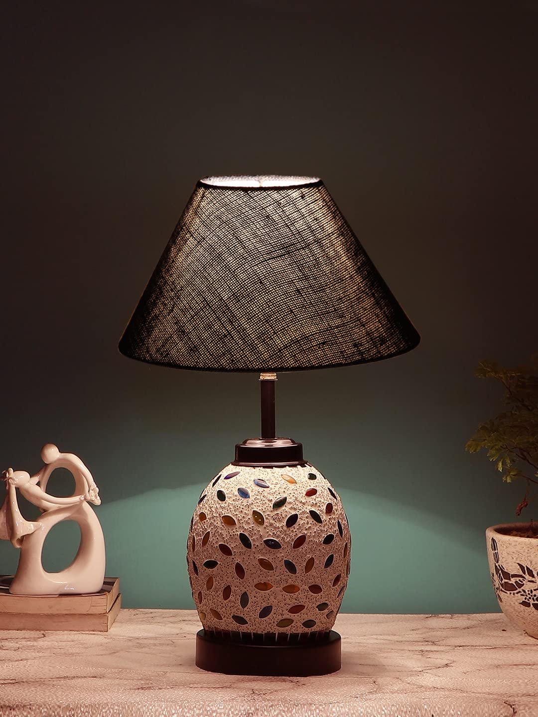 Blue Jute Glass Table lamp with Iron Base(198)