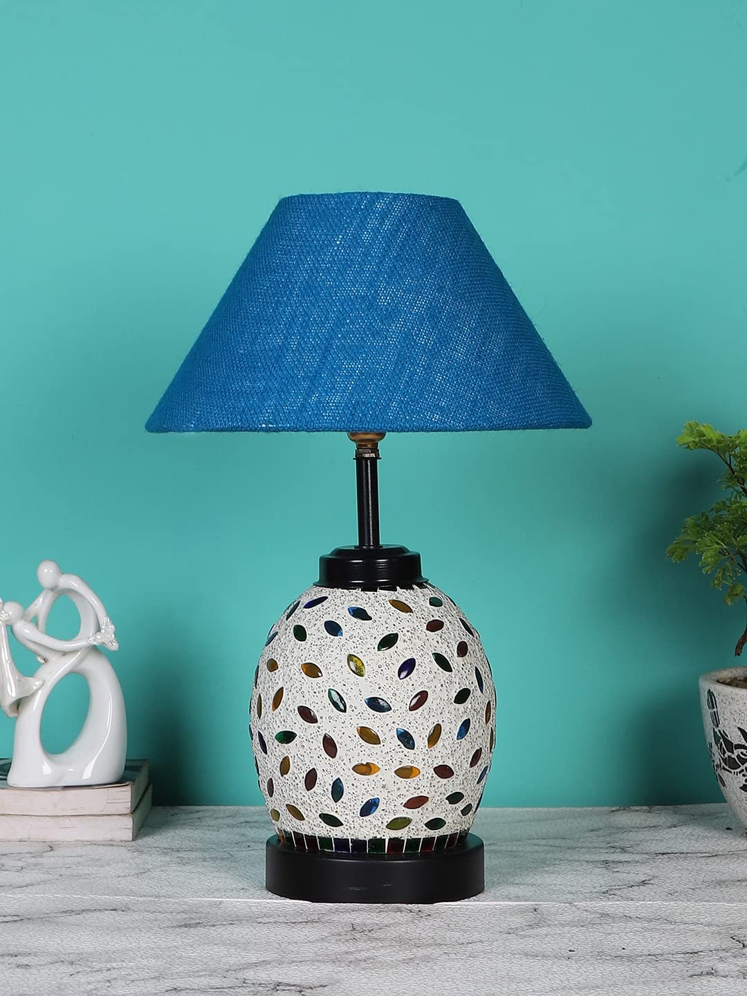 Turquoise Jute Glass Table lamp with Iron Base(199)