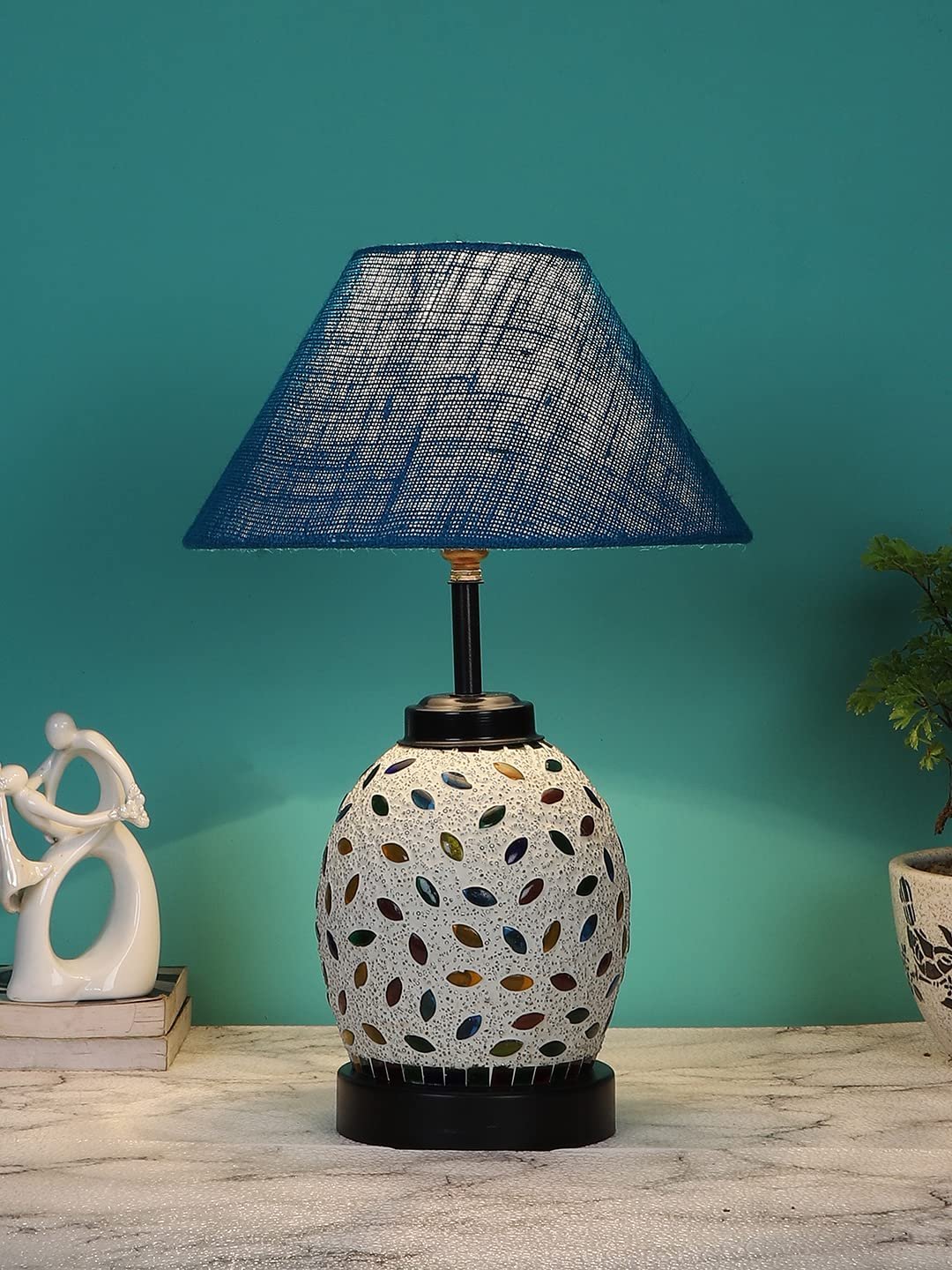 Turquoise Jute Glass Table lamp with Iron Base(199)