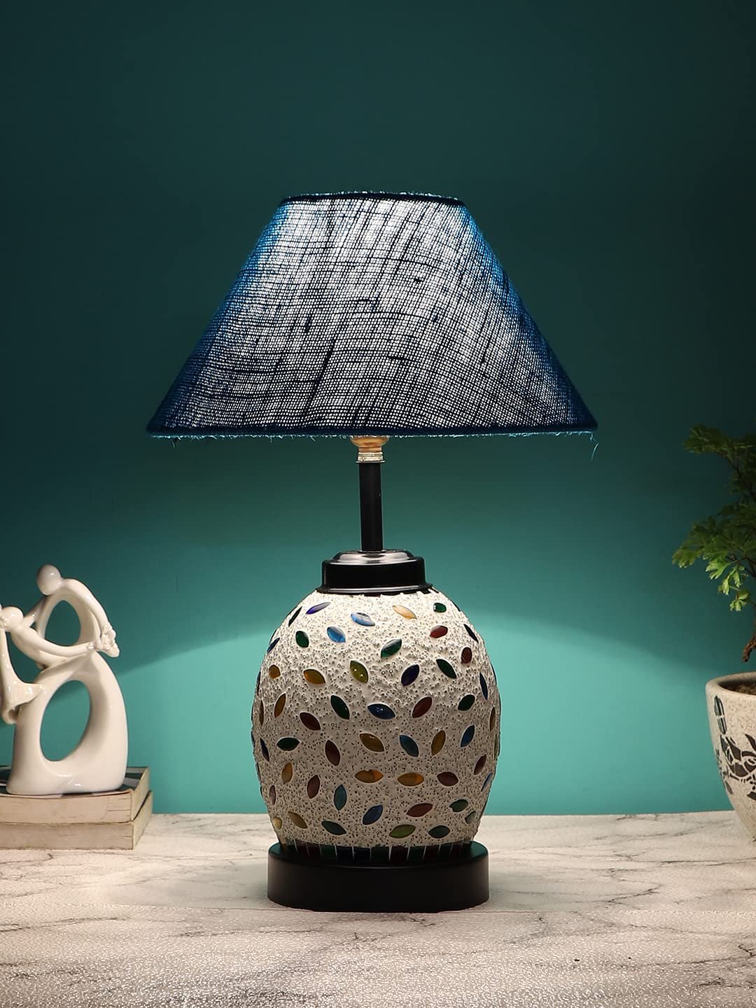 Turquoise Jute Glass Table lamp with Iron Base(199)