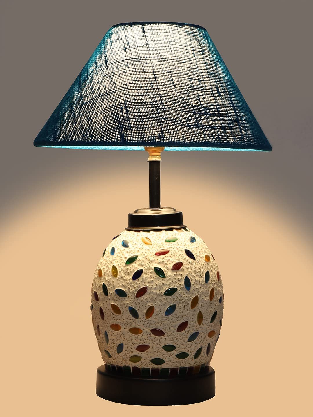 Turquoise Jute Glass Table lamp with Iron Base(199)