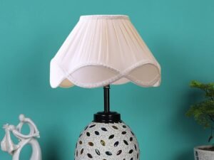 Vintage Off-White Glass Shade Table lamp with Iron Base (203)