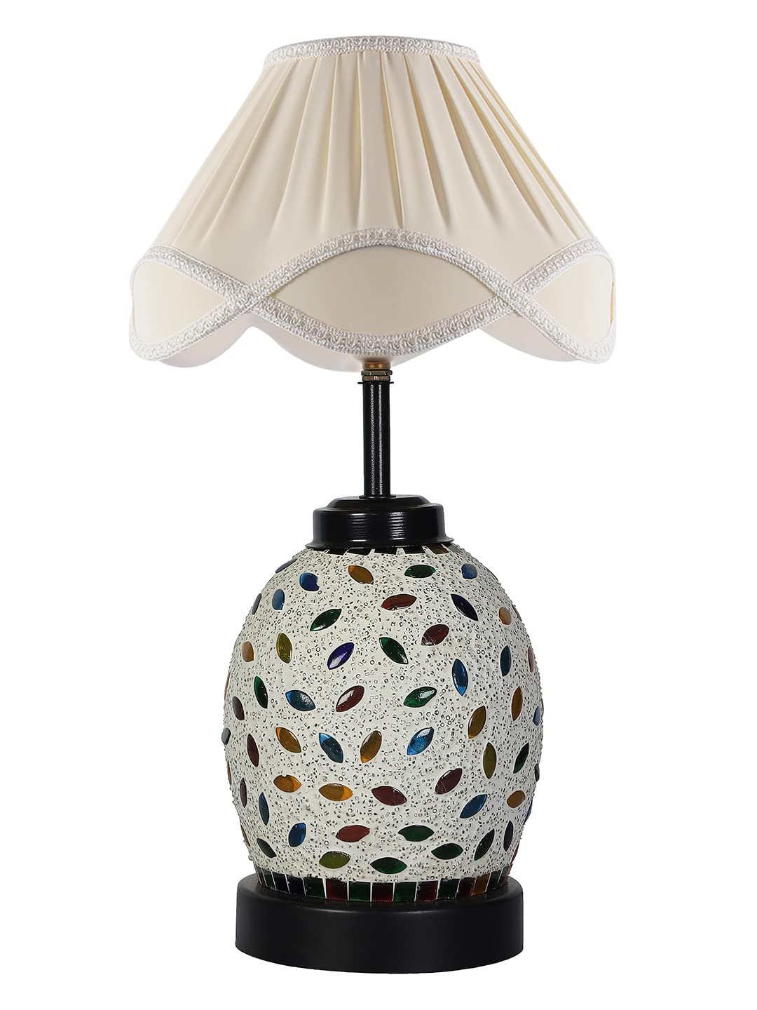Vintage Off-White Glass Shade Table lamp with Iron Base (203)